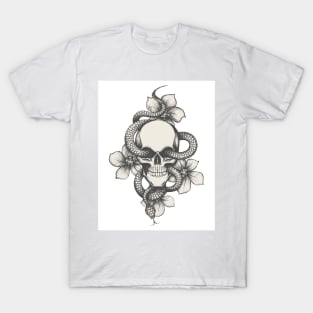 Skull with Snake and Flowers T-Shirt